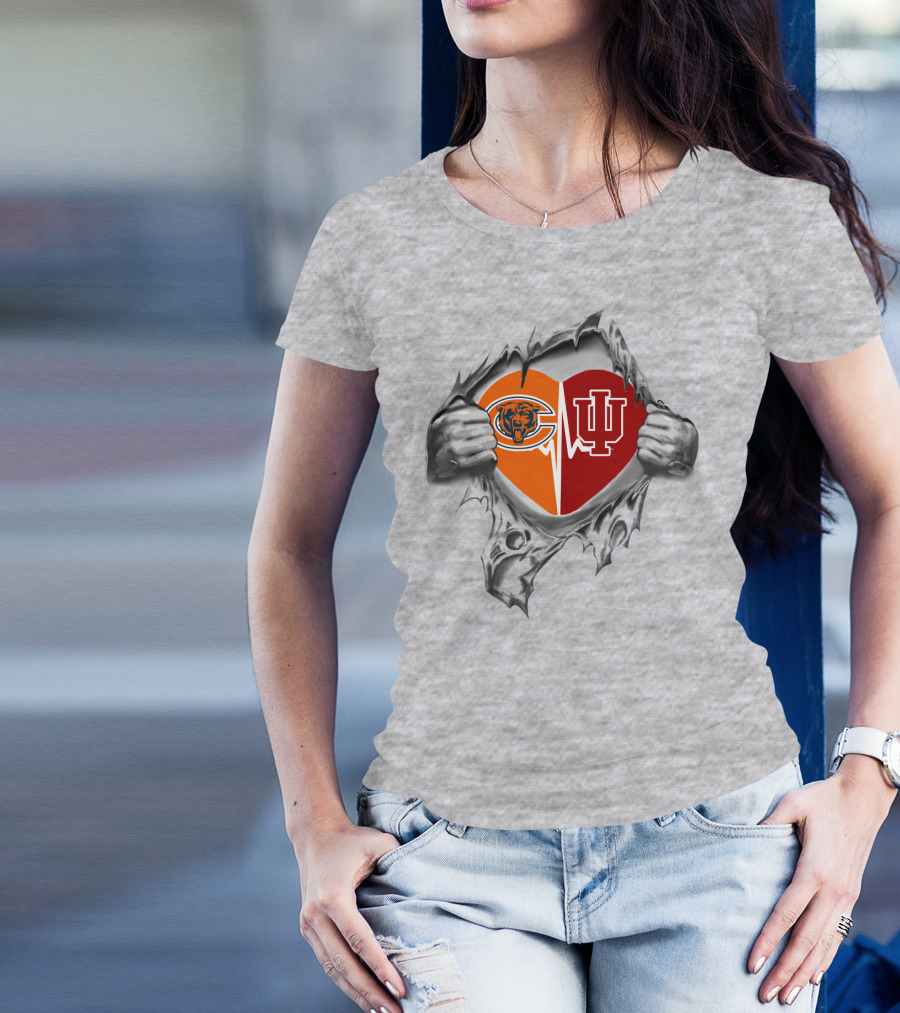 Bears Hoosiers It's In My Heart Chicago Indiana Logo Heart T-Shirt