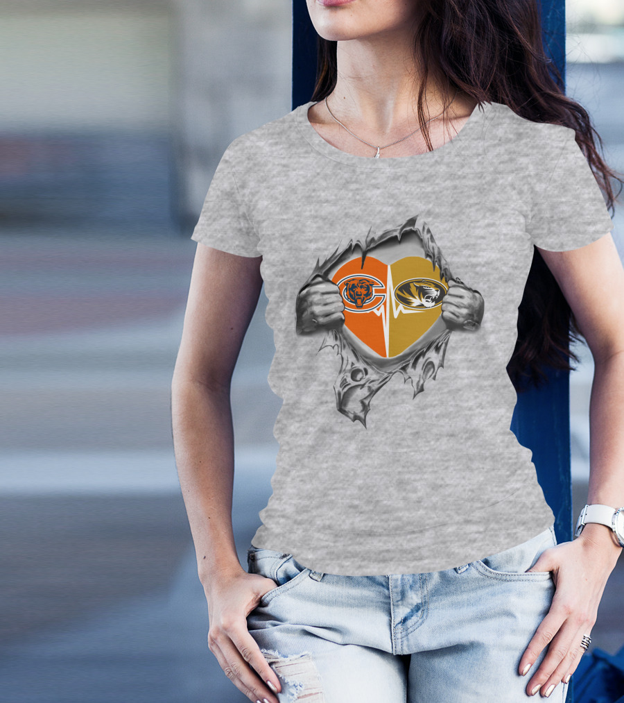 Bears Missouri Tigers Heart Logos United T-Shirt
