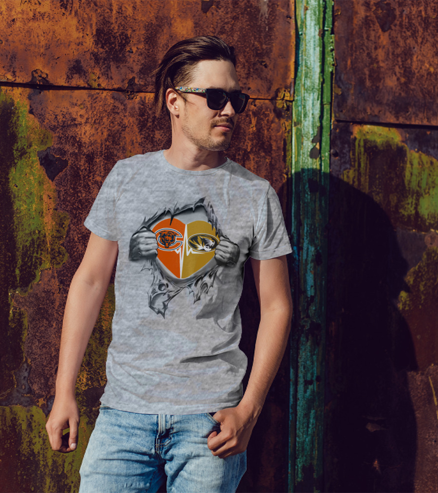 Bears Missouri Tigers Heart Logos United T-Shirt