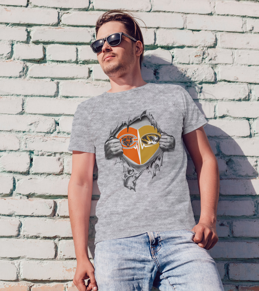 Bears Missouri Tigers Heart Logos United T-Shirt