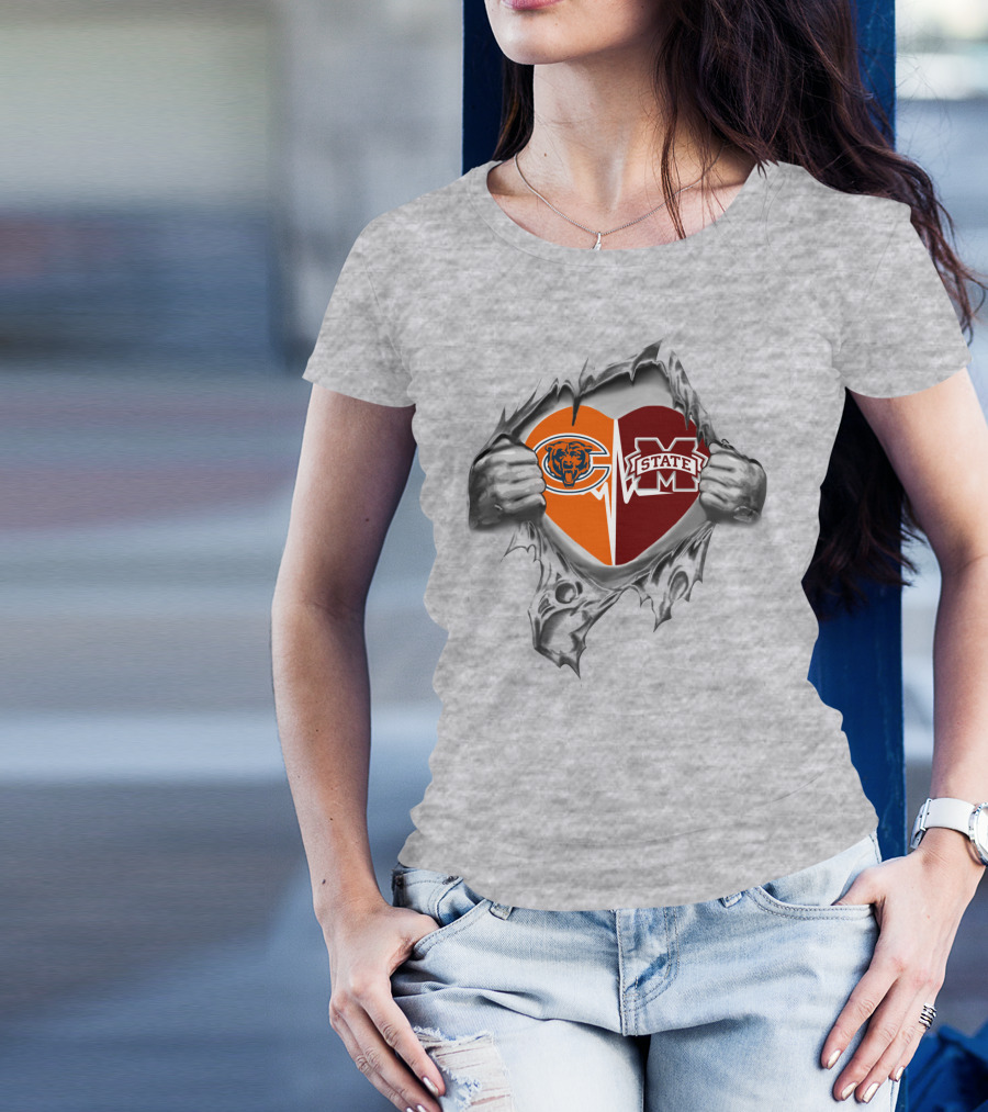 Chicago Bears Mississippi State Heart T-Shirt