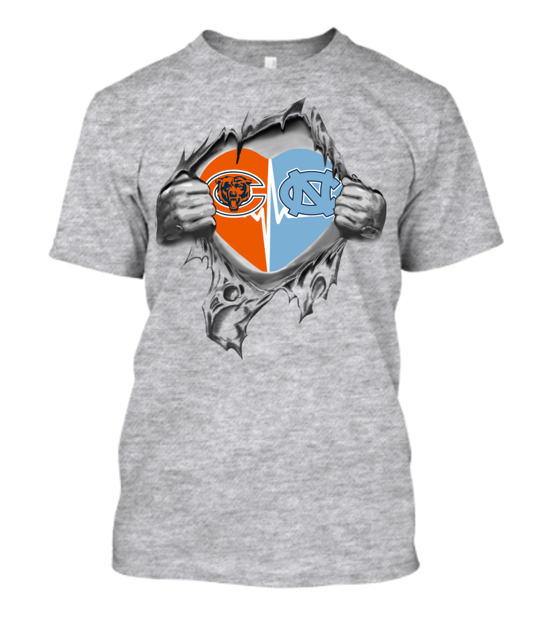 Bears Tar Heels Heart Break Open Logo Fusion T-Shirt