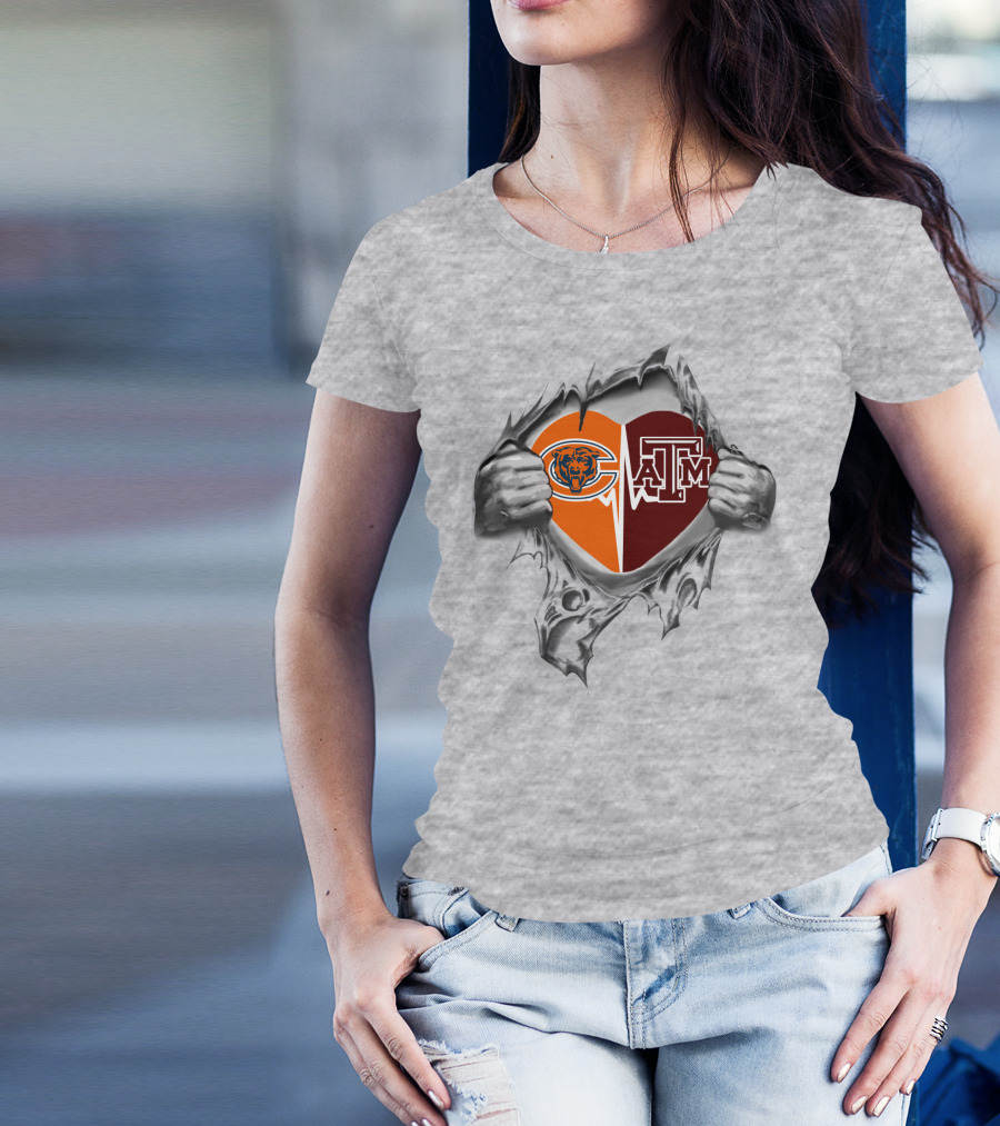 Chicago Bears Texas A&M Aggies Heart Emblem T-Shirt