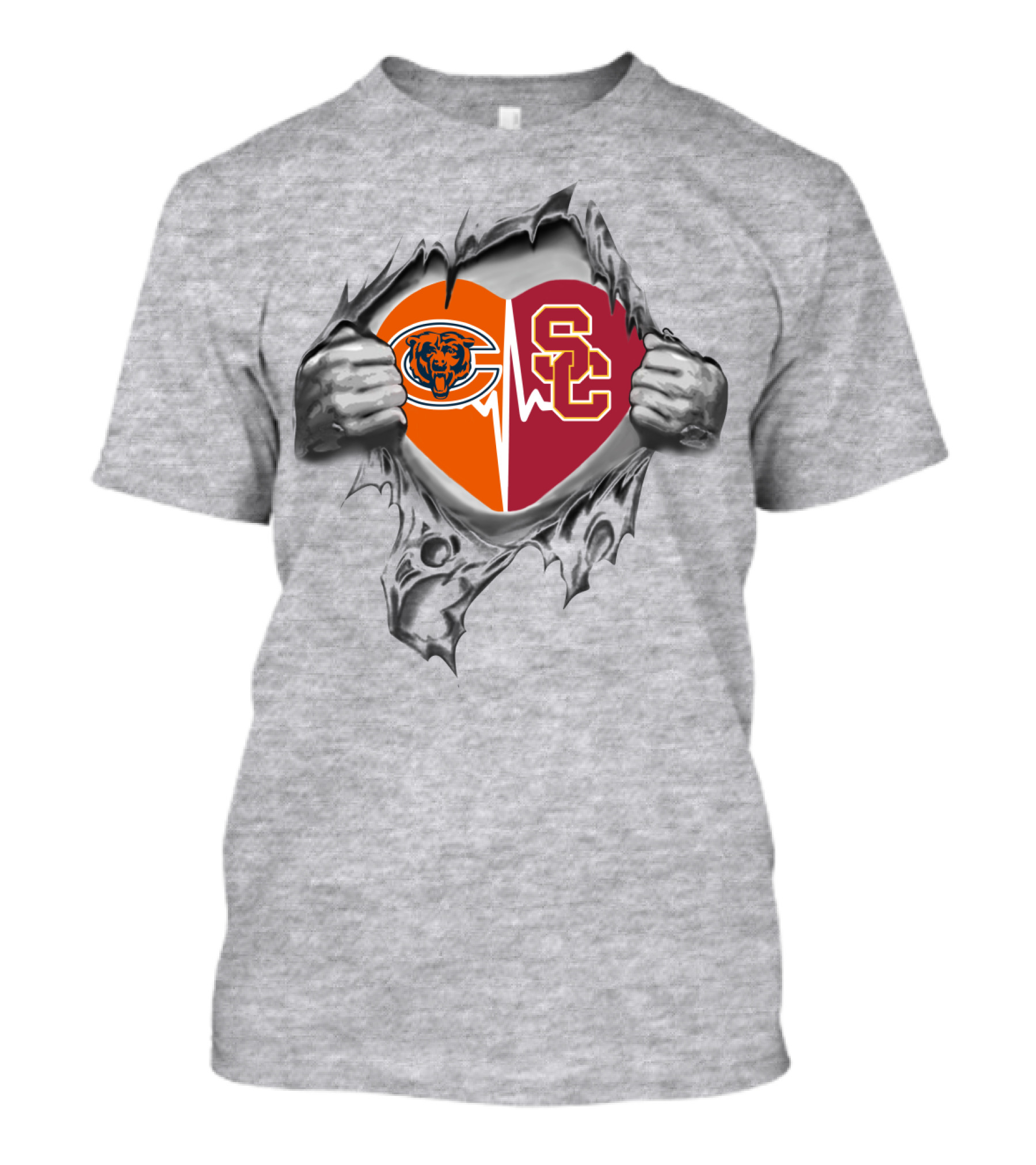 Chicago Bears USC Trojans Heart Rip T-Shirt