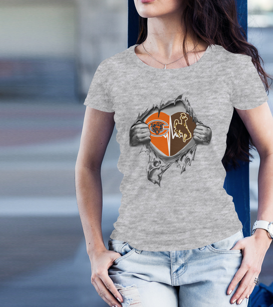 Bears Cowboys Heart Logo Tearing Open T-Shirt