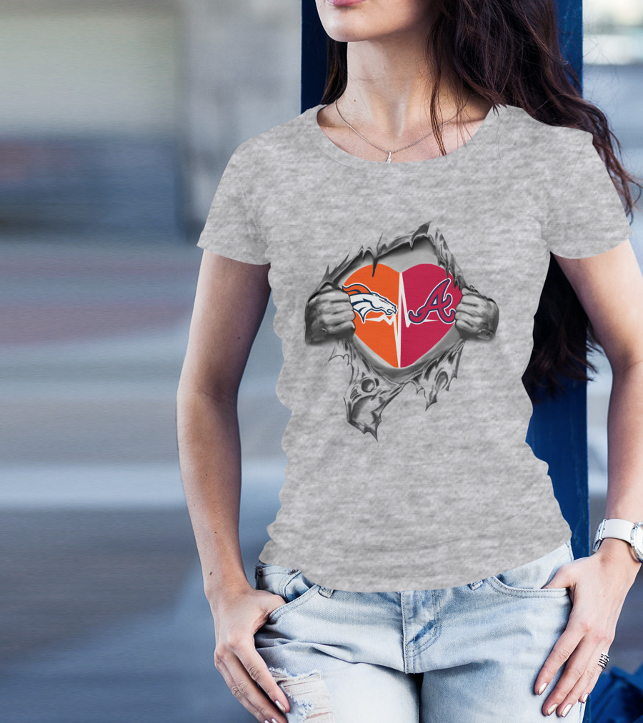 Broncos Braves Heart Logo With Torn Hands T-Shirt