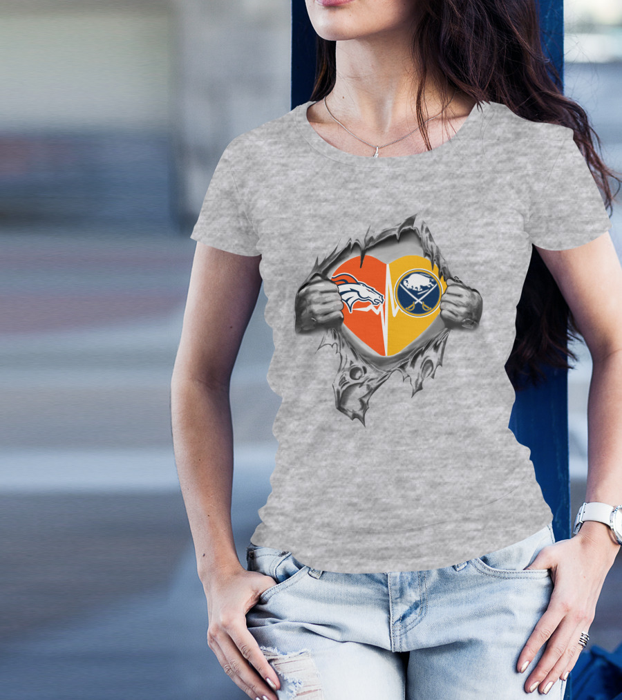 Broncos Sabres Heart Design Featuring Team T-Shirt