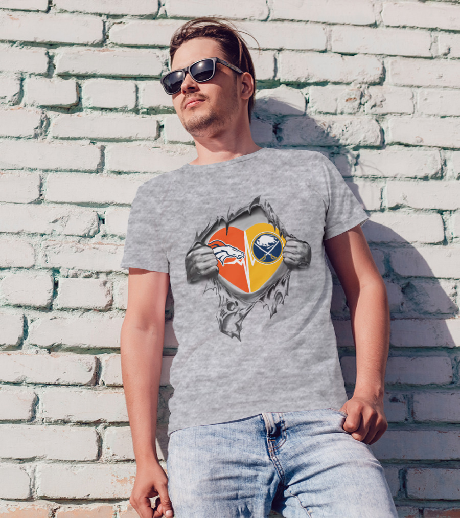 Broncos Sabres Heart Design Featuring Team T-Shirt