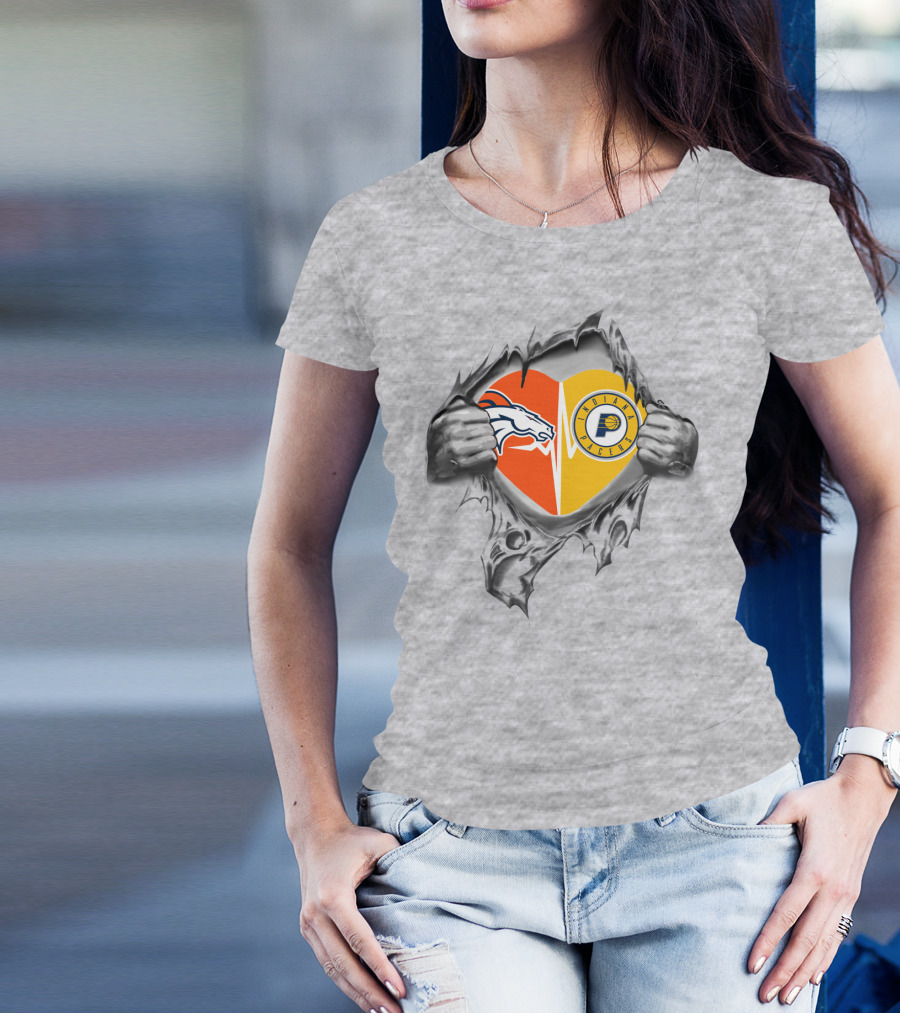Denver Broncos Indiana Pacers Heart Emblem T-Shirt