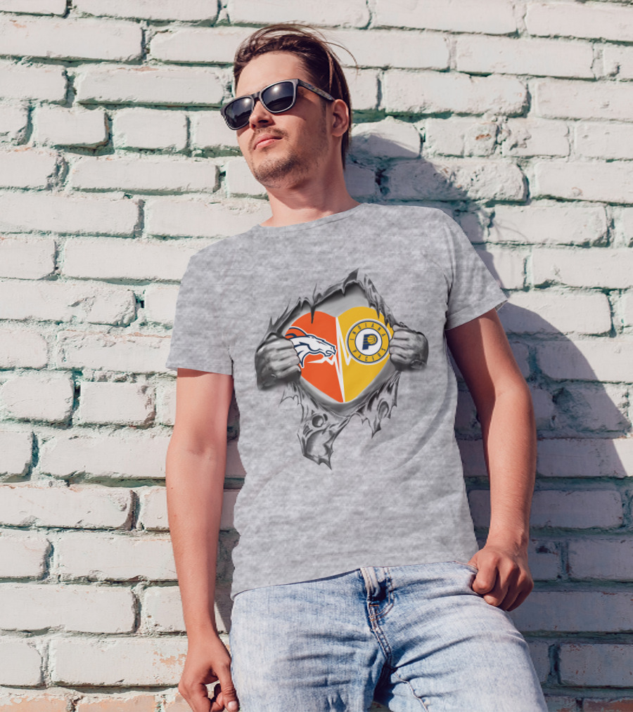 Denver Broncos Indiana Pacers Heart Emblem T-Shirt