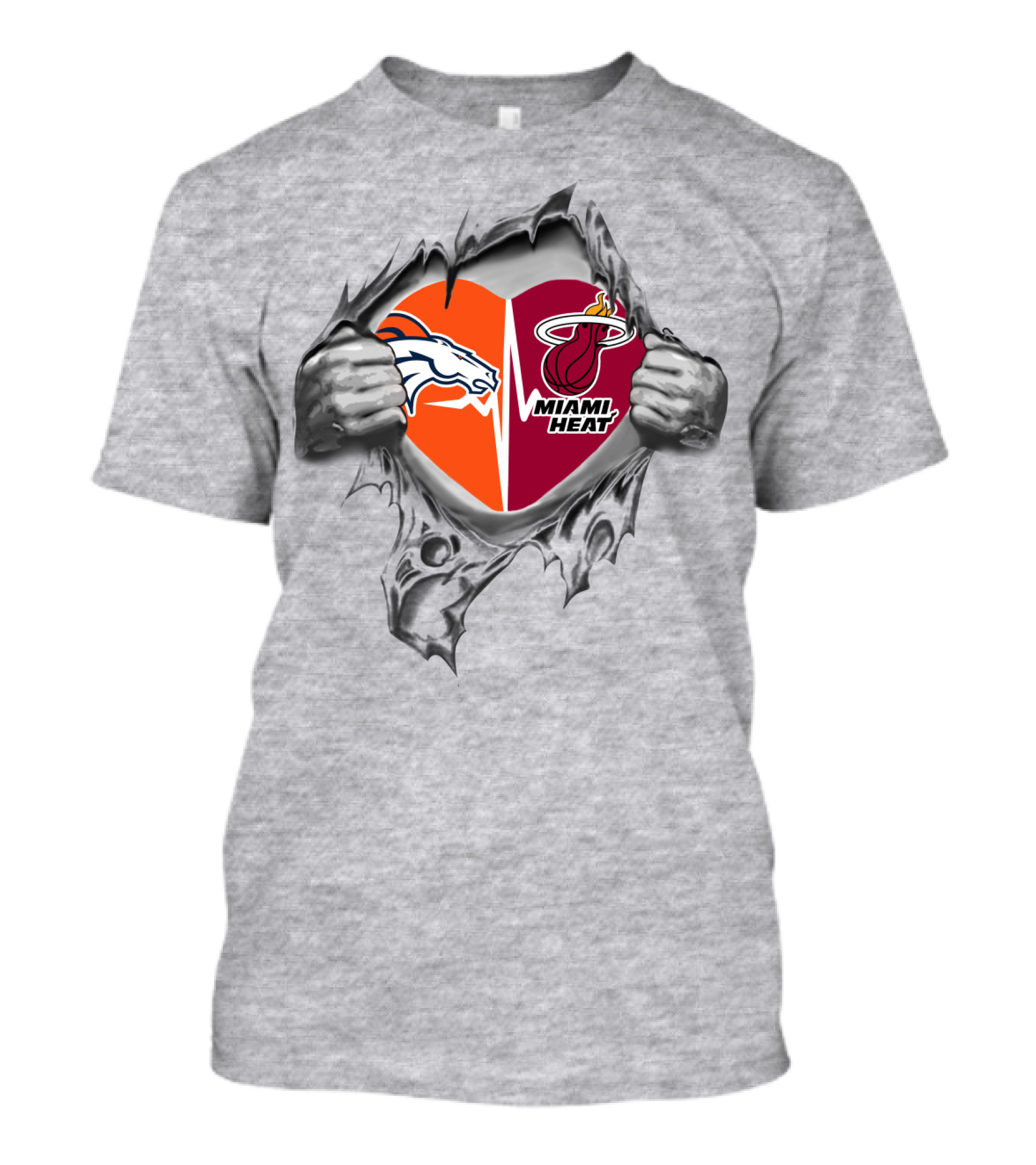 Denver Broncos Miami Heat Heart Logos Unity T-Shirt