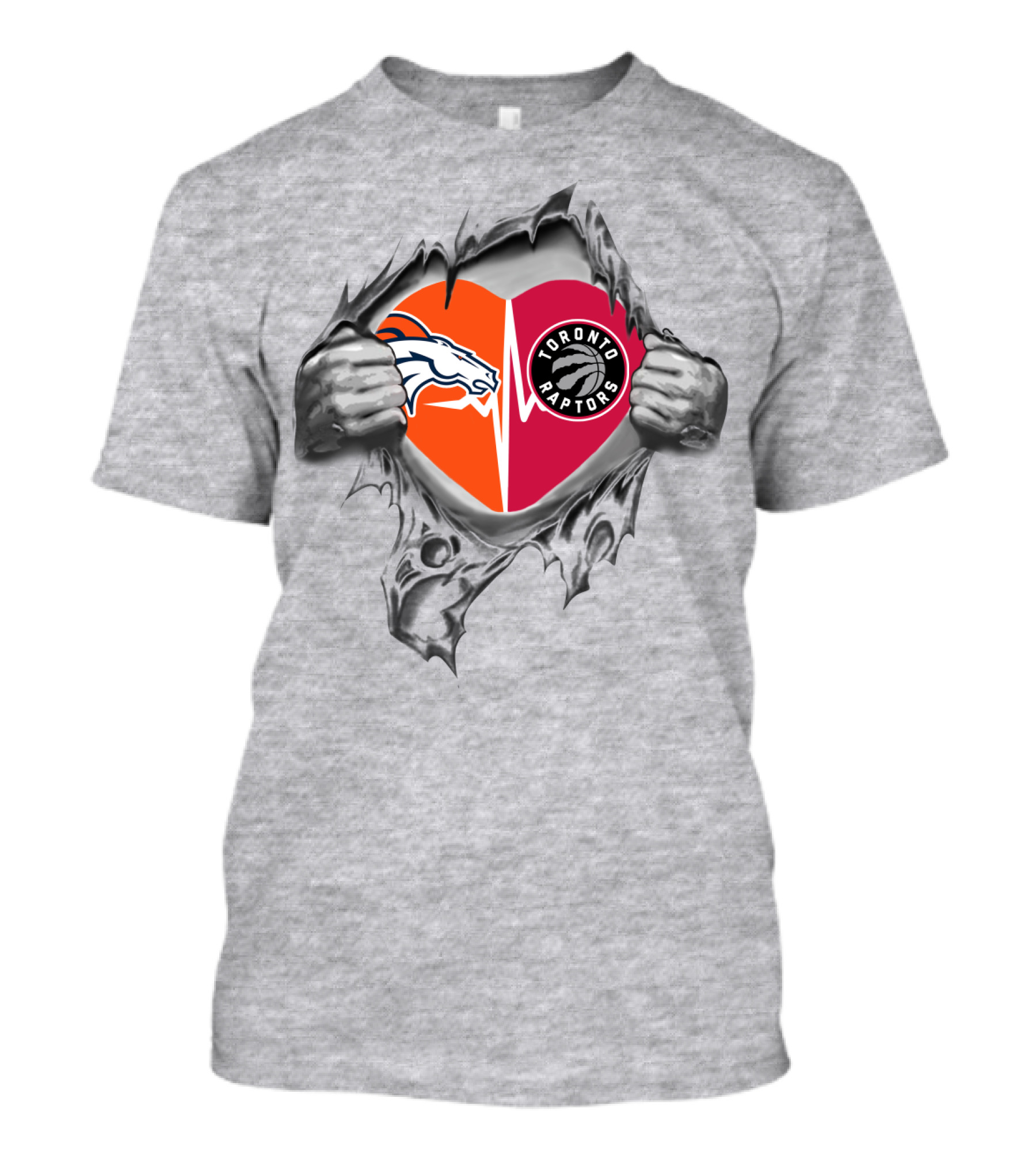 Broncos Raptors Heart Symbol With Ripped Jersey T-Shirt