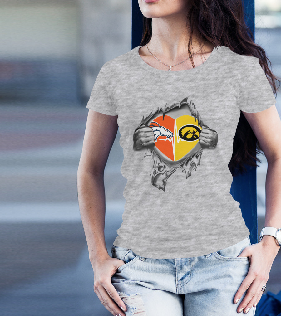 Broncos And Iowa Hawkeyes Heart T-Shirt