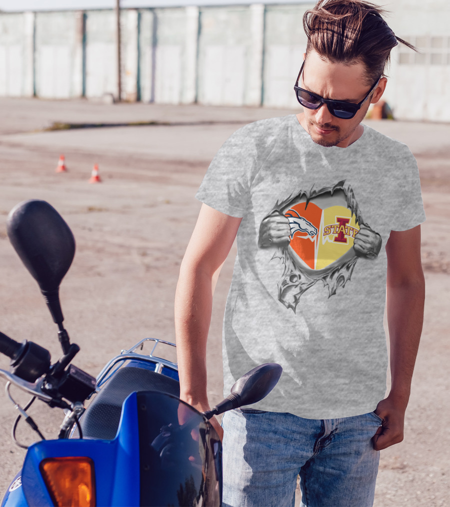 Broncos Iowa State Heart Dual Logo Fusion T-Shirt
