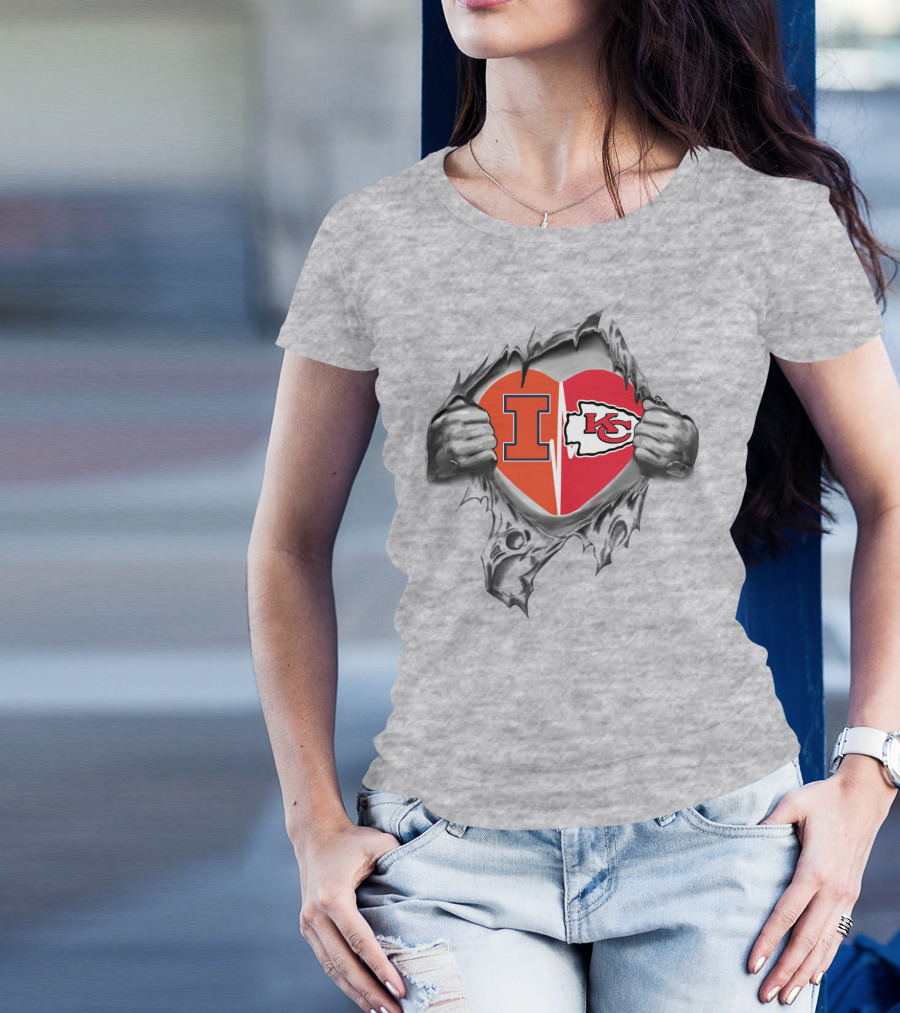 Illinois Fighting Illini Kansas City Chiefs Heart Split T-Shirt