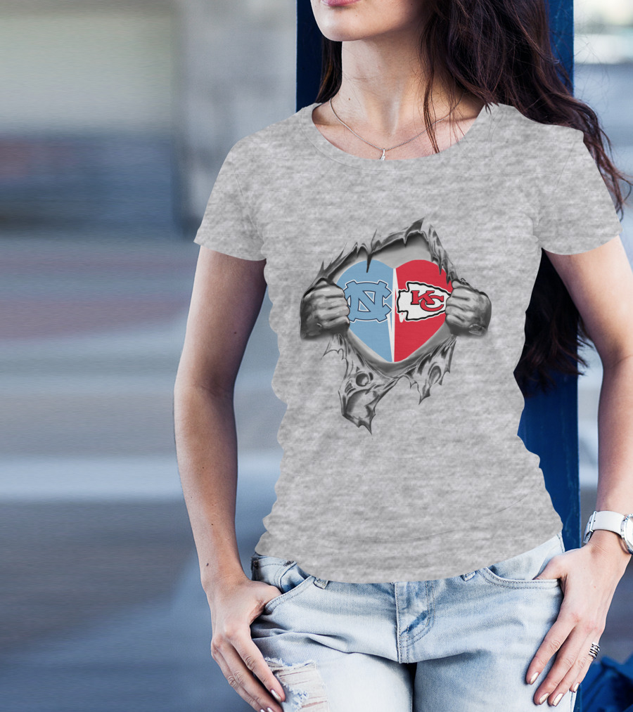 Chiefs Tar Heels Heart UNC Kansas City Logo Burst T-Shirt