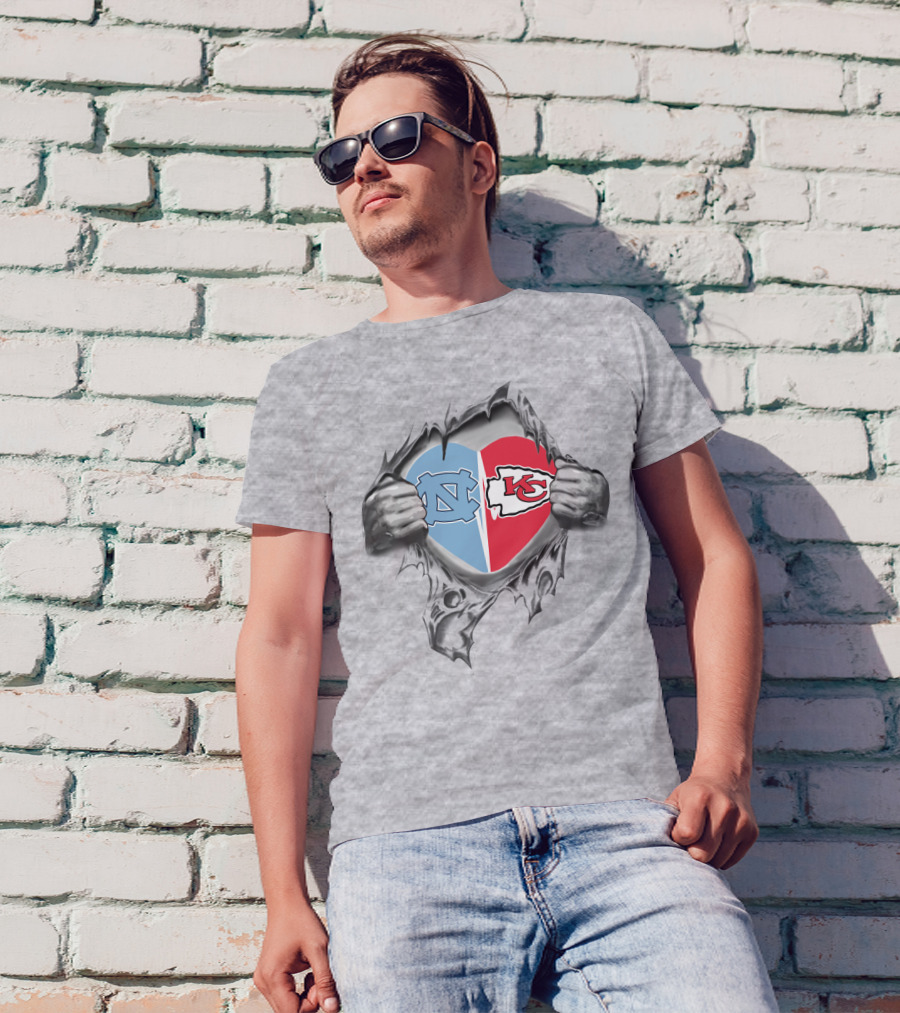 Chiefs Tar Heels Heart UNC Kansas City Logo Burst T-Shirt