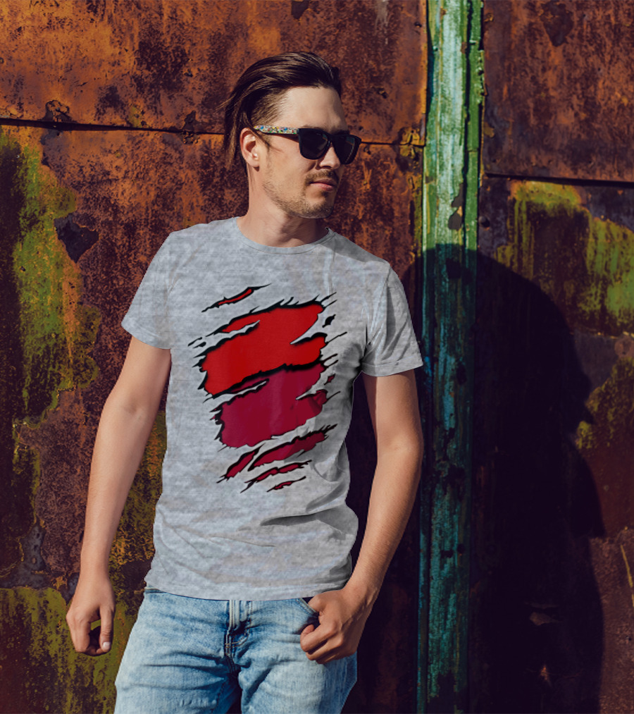 Bucc Ala Rip Scratch Claw Marks Red And Burgundy T-Shirt