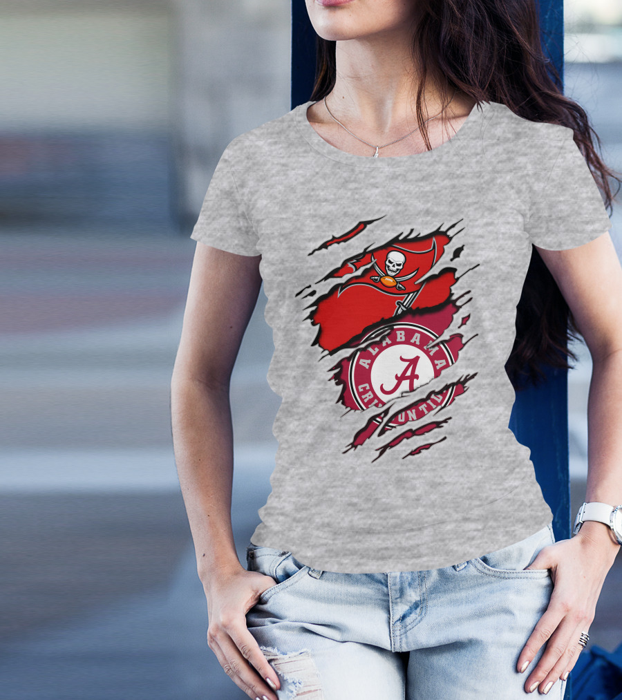 Alabama Crimson Tide Tampa Bay Buccaneers Ripped Flag Fusion T-Shirt