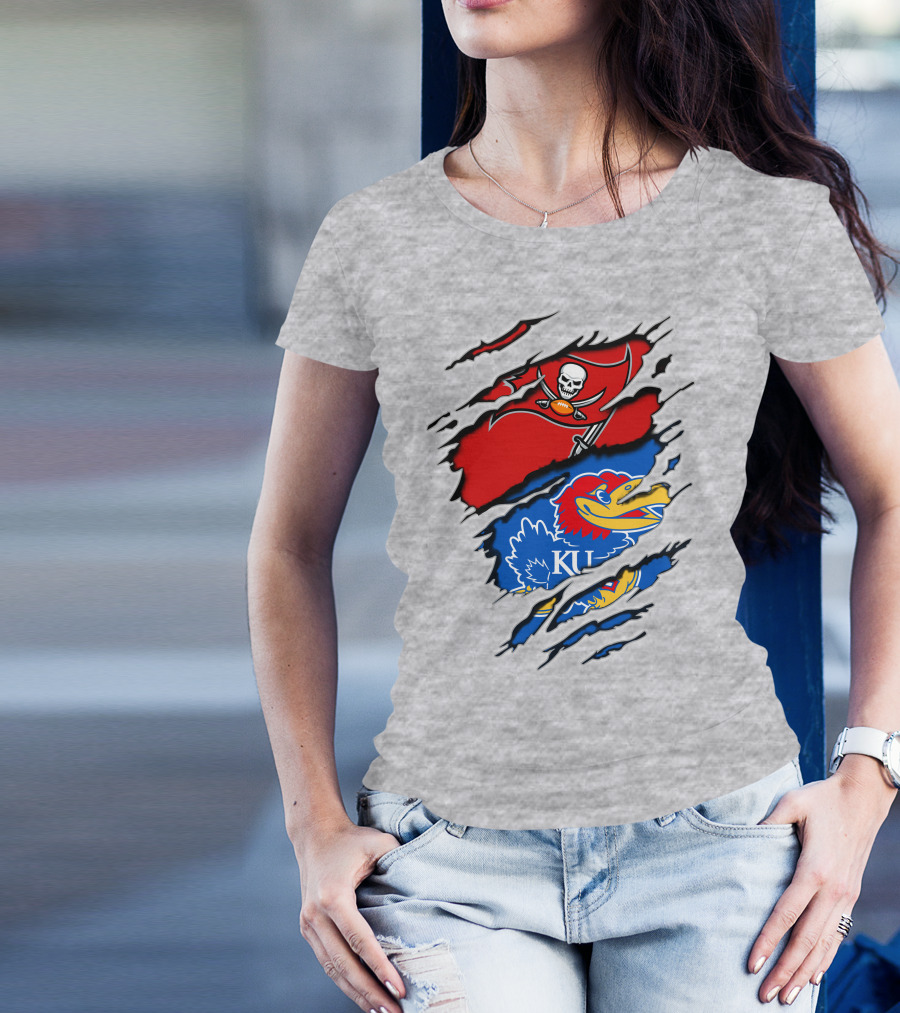 Buccaneers Jayhawks KU Rip Torn Gray T-Shirt