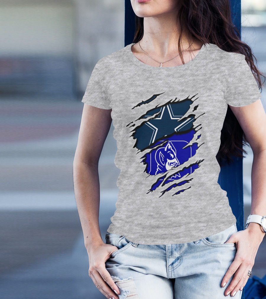 Dallas Cowboys Star And Duke Blue Devils Logo Fusion T-Shirt