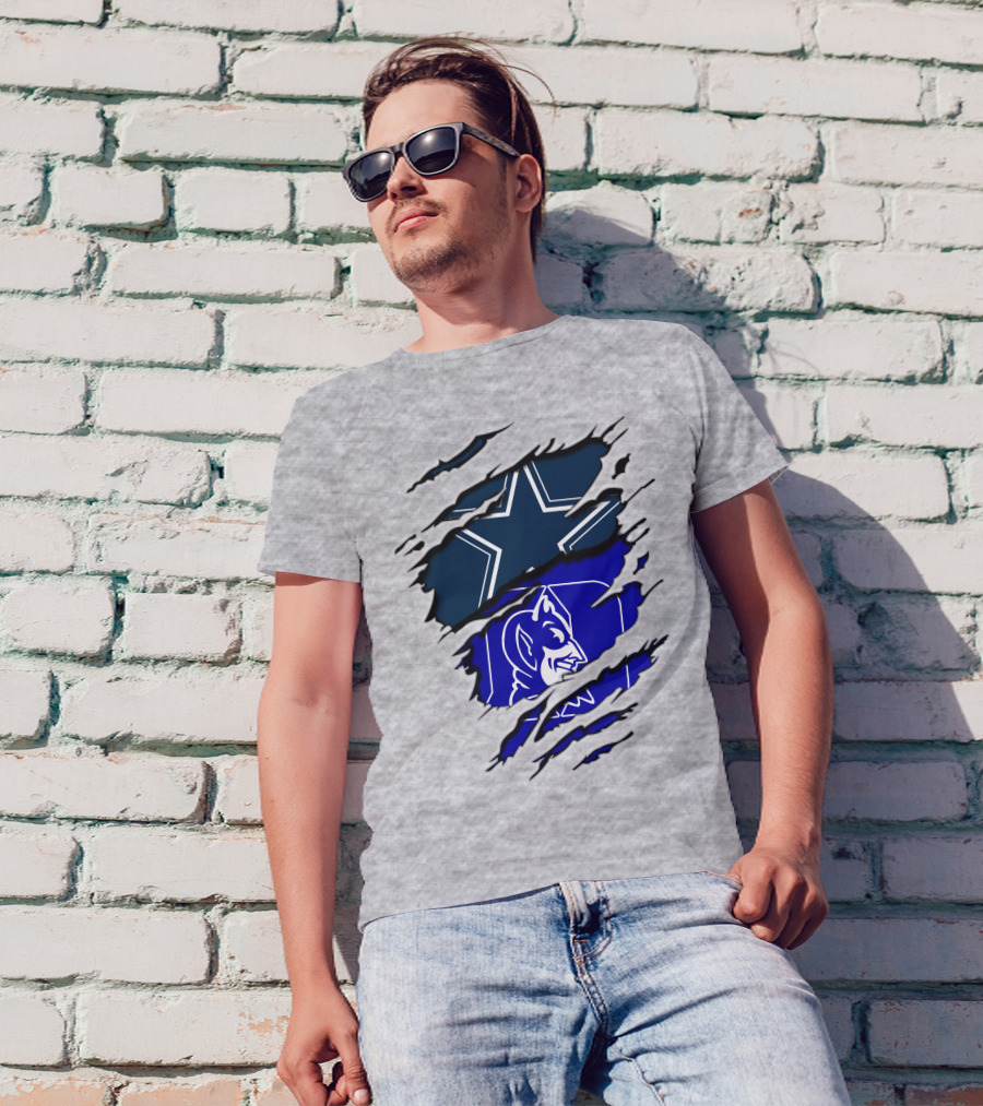 Dallas Cowboys Star And Duke Blue Devils Logo Fusion T-Shirt
