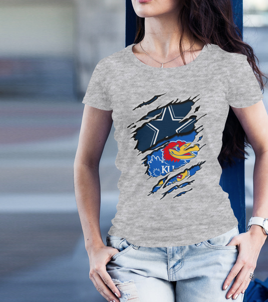 Kansas Cowboys Jayhawks KU Star Blue Red T-Shirt