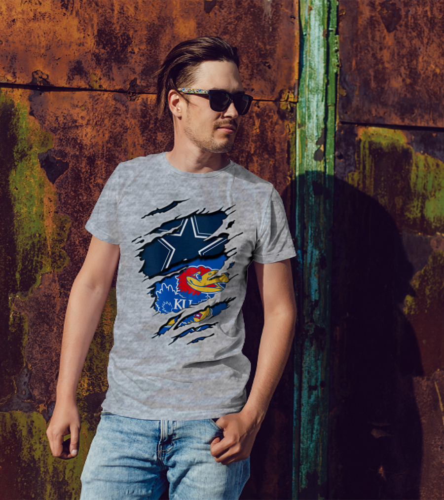 Kansas Cowboys Jayhawks KU Star Blue Red T-Shirt