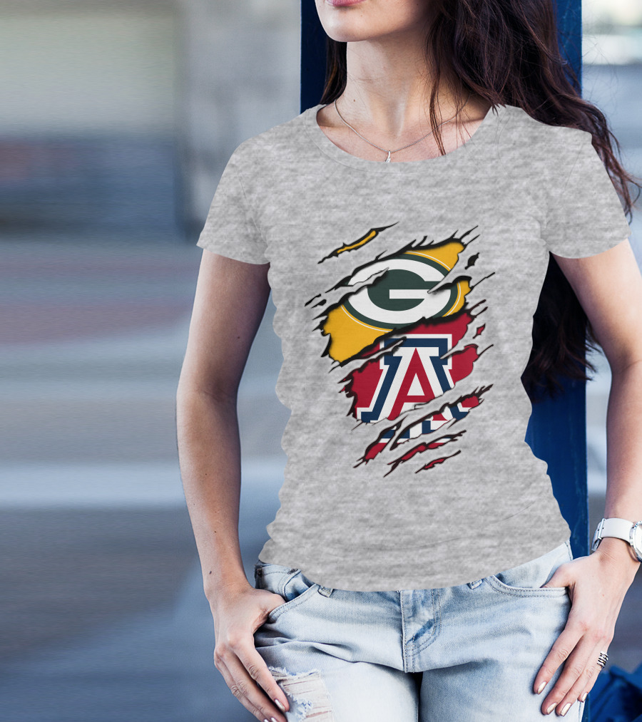 Packers G Arizona A Logos Ripped Torn Effect T-Shirt