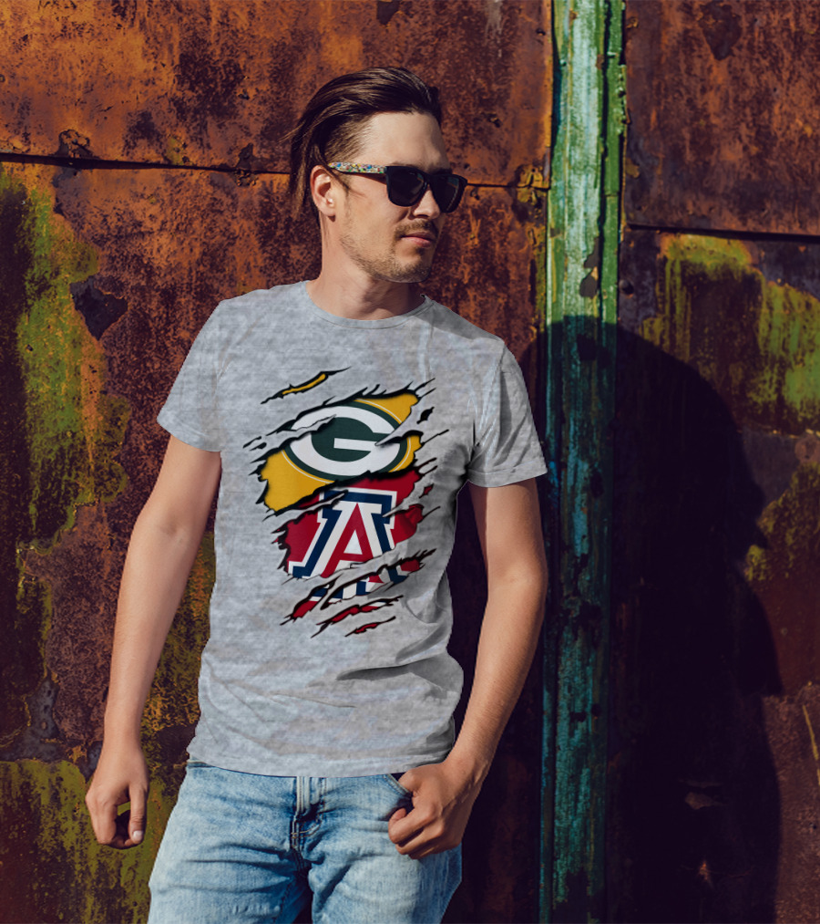 Packers G Arizona A Logos Ripped Torn Effect T-Shirt