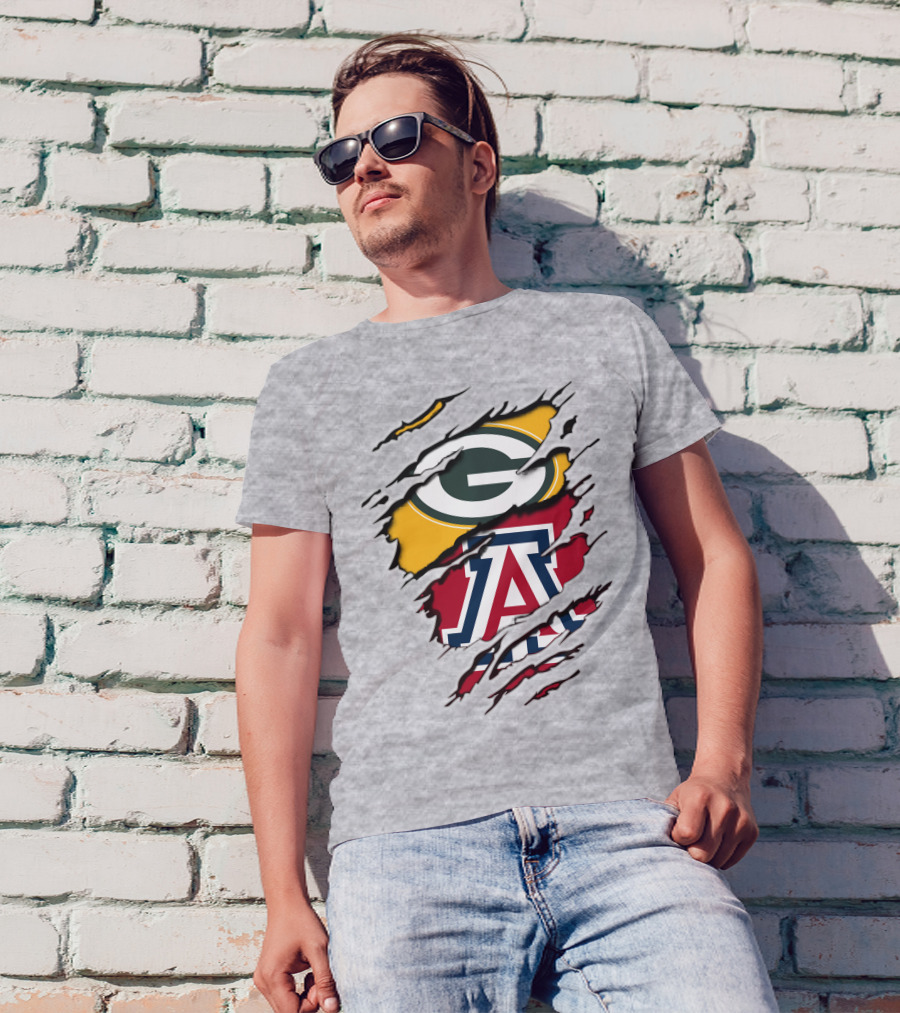 Packers G Arizona A Logos Ripped Torn Effect T-Shirt