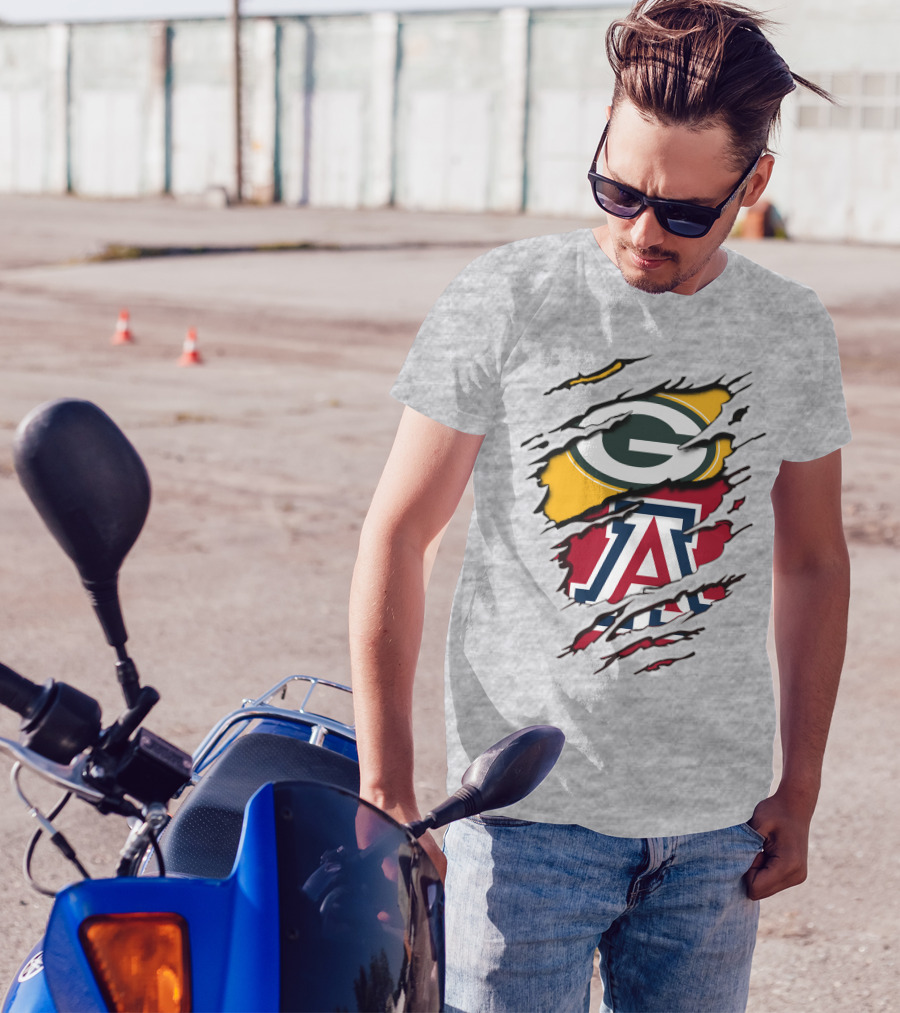Packers G Arizona A Logos Ripped Torn Effect T-Shirt