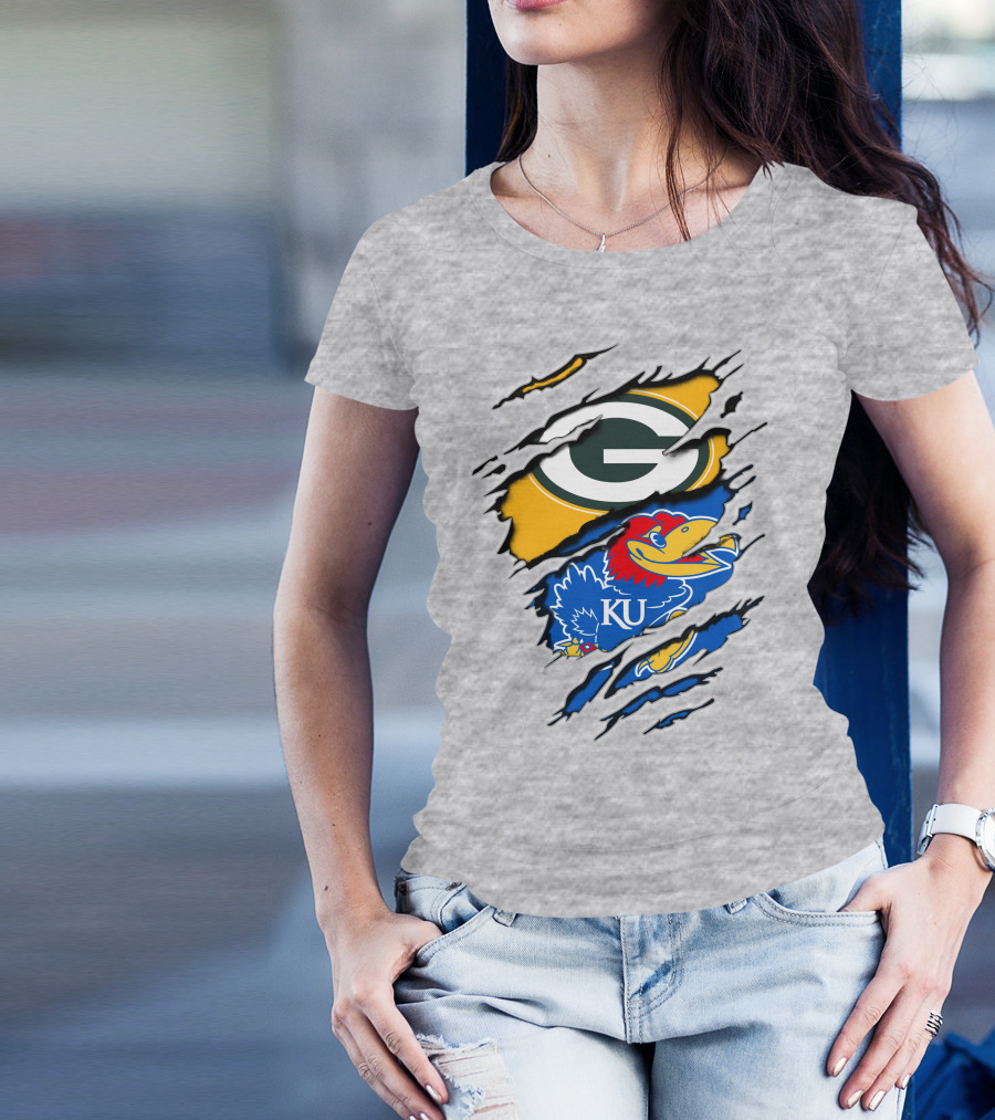 Green Bay Packers Kansas Jayhawks Logo Mashup T-Shirt