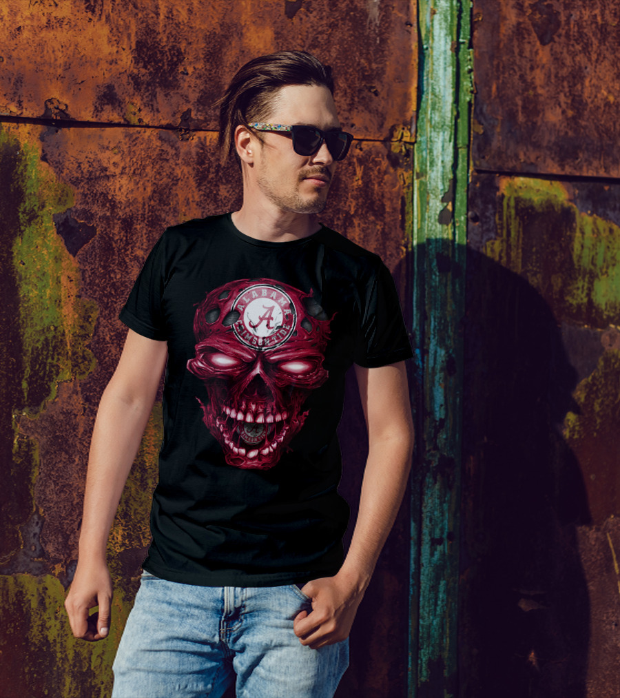 Alabama Crimson Tide Skull Crimson A Logo Dark Intense T-Shirt