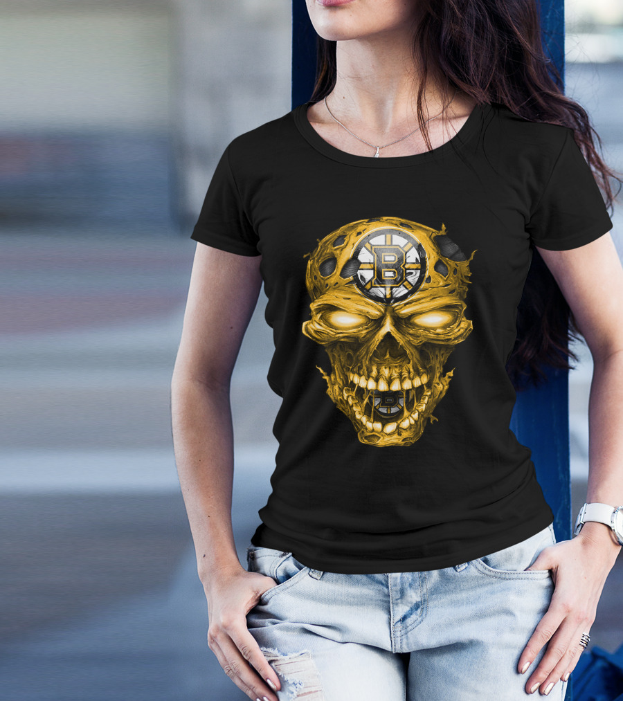 Boston Bruins Skull Yellow With Team T-Shirt