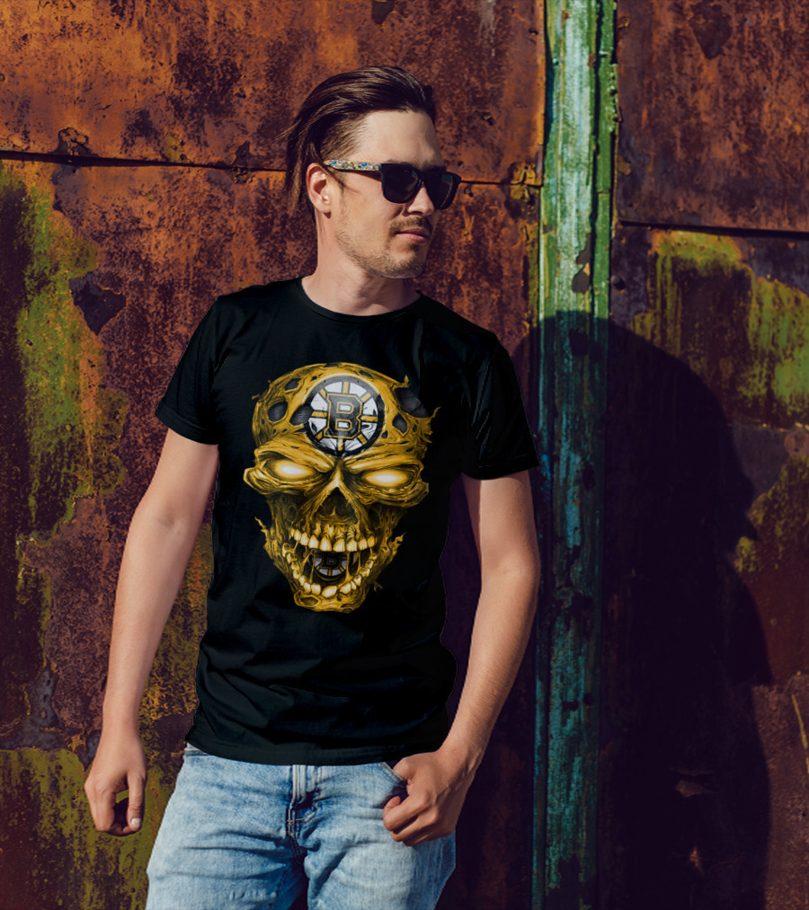 Boston Bruins Skull Yellow With Team T-Shirt