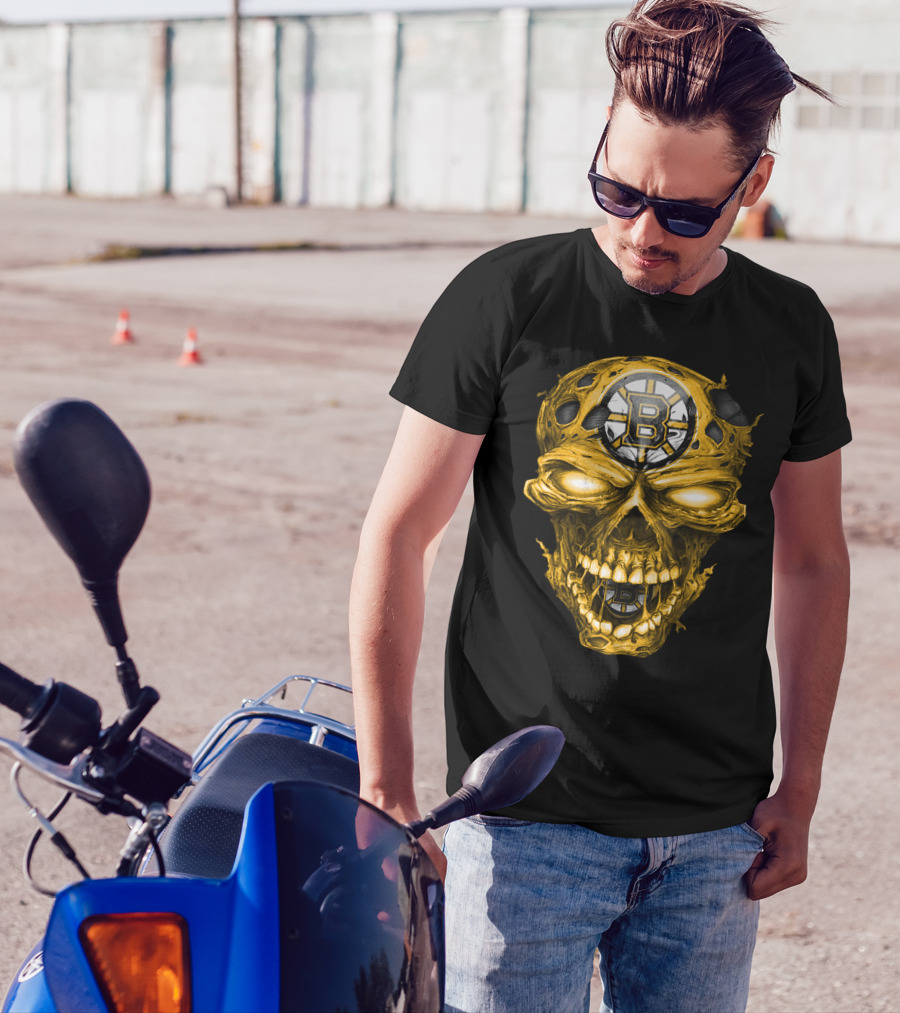 Boston Bruins Skull Yellow With Team T-Shirt