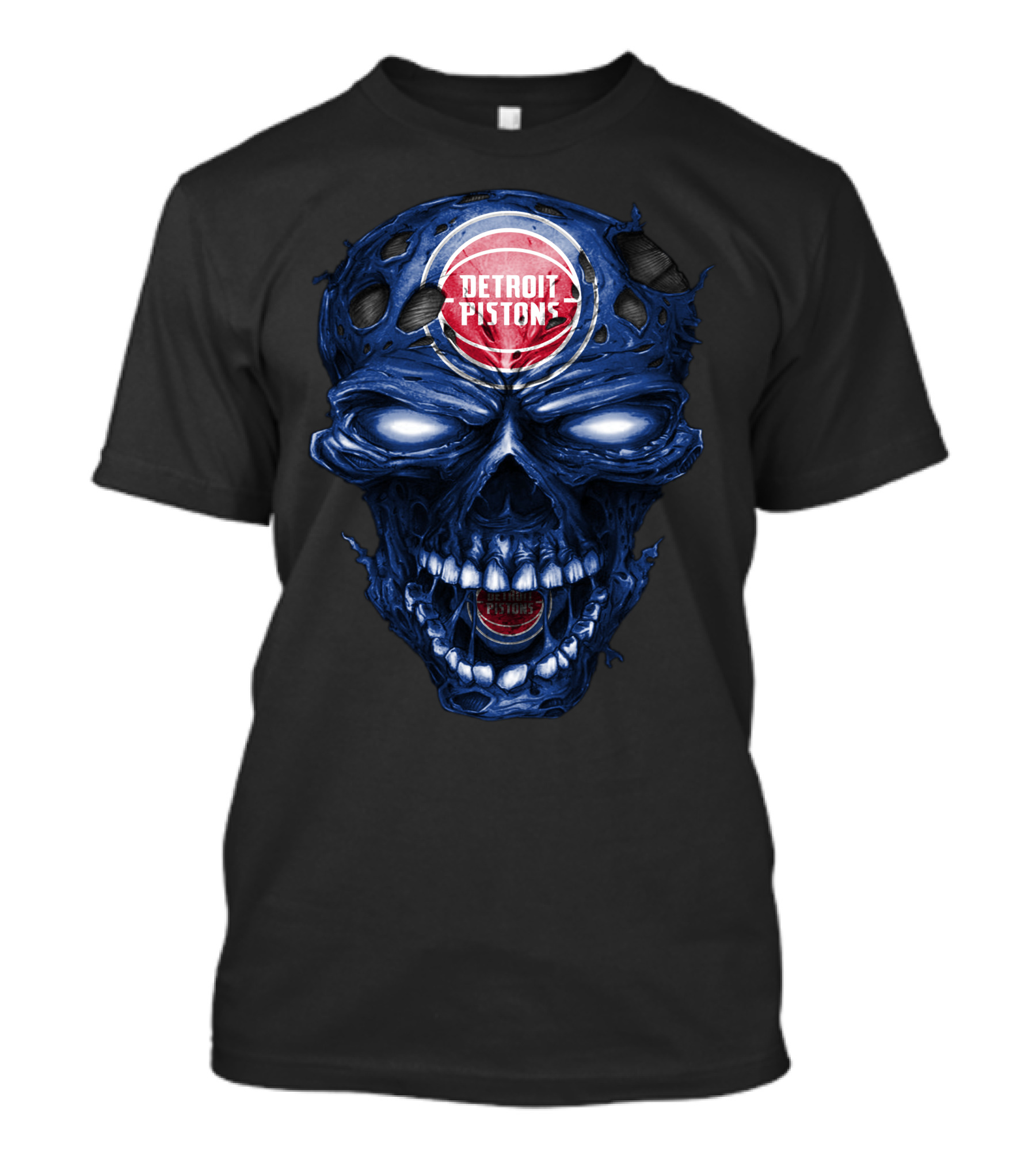 Detroit Pistons Skull Grunge Blue Basketball T-Shirt