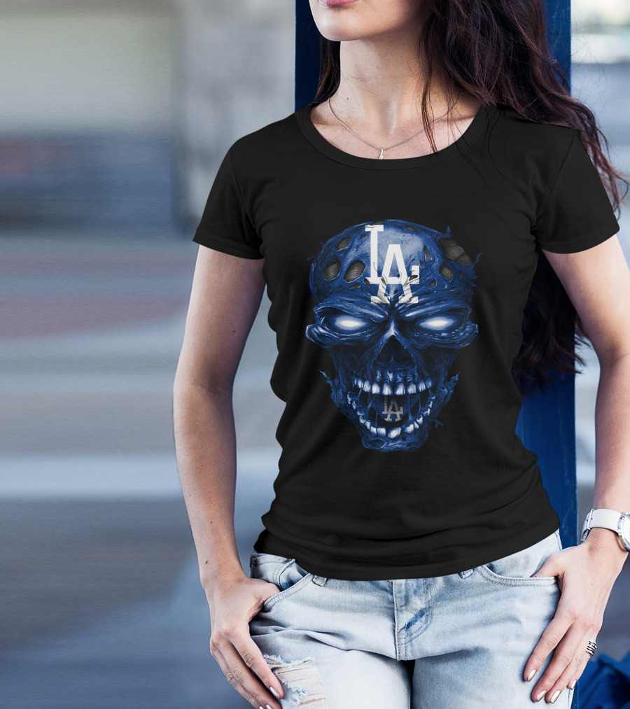 Los Angeles Dodgers Skull With La Logo And Blue Details T-Shirt