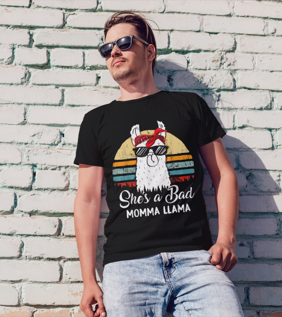 Shes A Bad Momma Llama With Sunglasses And Bandana T-Shirt