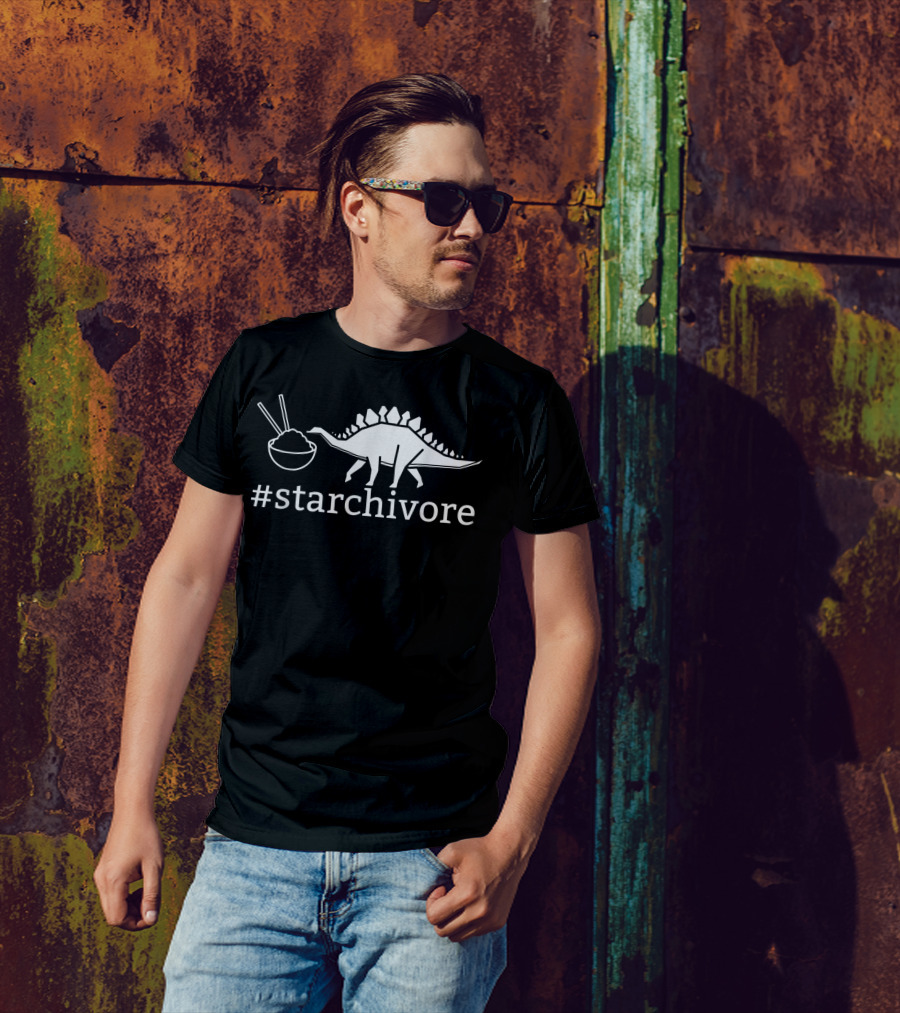 Starchivore Dinosaur Eating Rice Plant Based Vegan T-Shirt