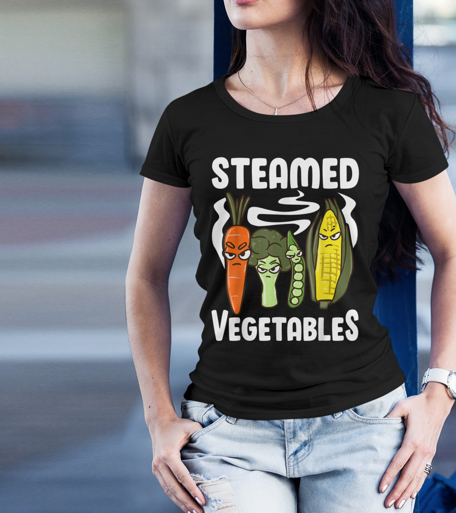 Steamed Vegetables Angry Carrot Broccoli Pea Corn Pun For Vegans T-Shirt