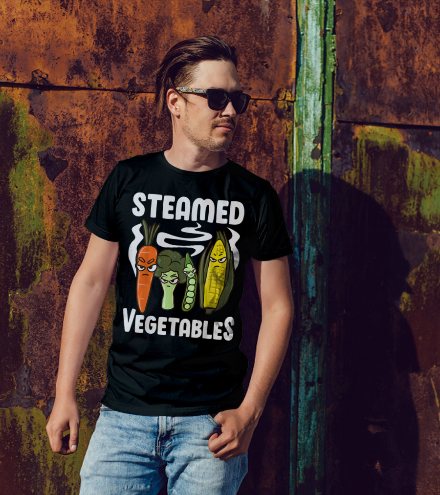 Steamed Vegetables Angry Carrot Broccoli Pea Corn Pun For Vegans T-Shirt