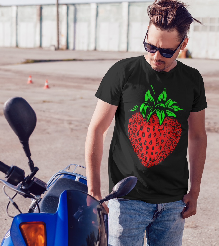 Strawberry Illustration With Green Leaves T-Shirt