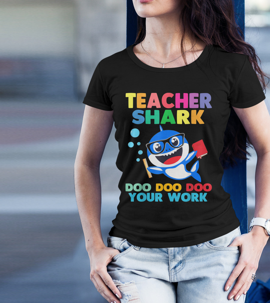 Teacher Shark Doo Doo Doo Your Work Bubble Glasses Book T-Shirt
