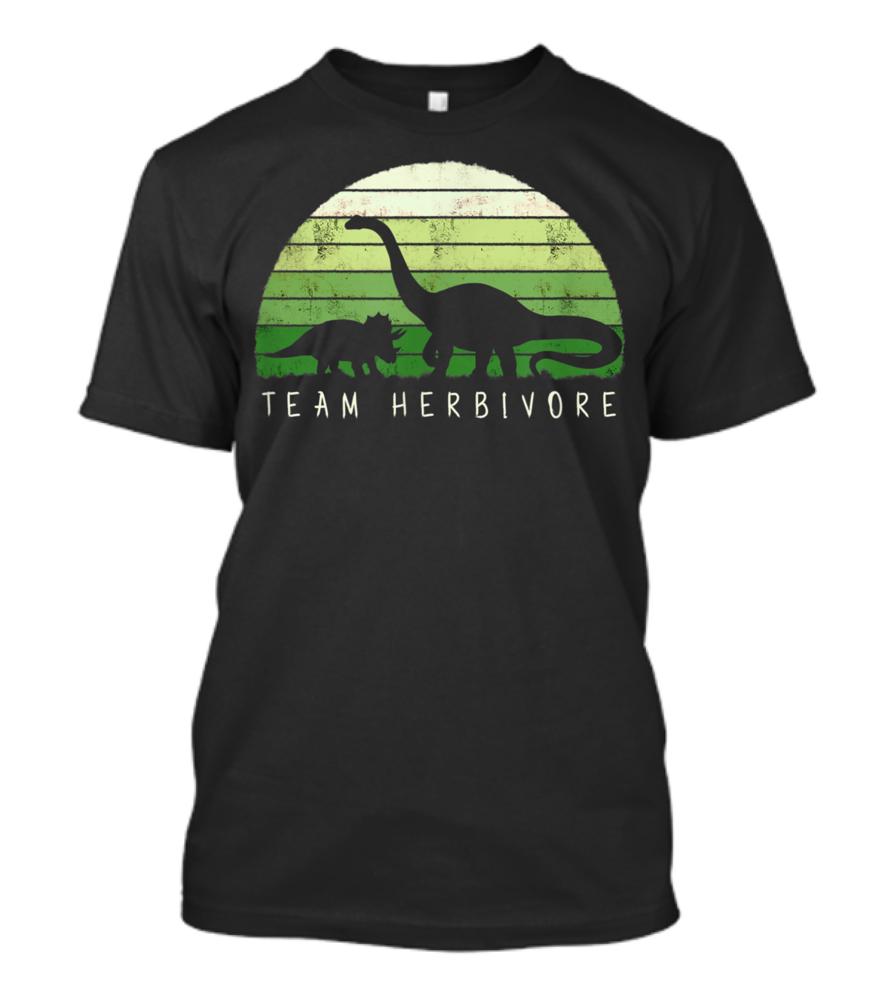 Team Herbivore Dinosaur Dino Vegetarian Vegan Silhouette In Green Stripes T-Shirt