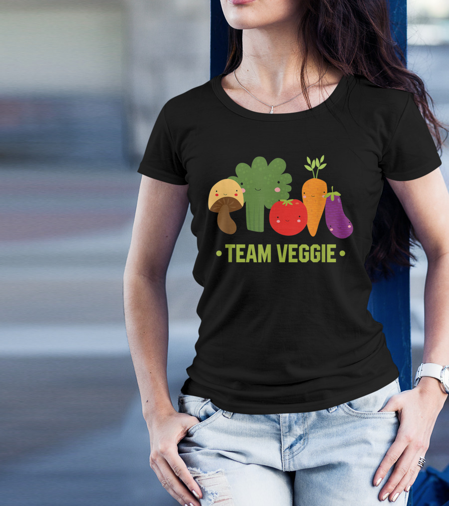 Team Veggie Vegan Vegetable Gardener Gardening Fun Cute Cartoon Vegetables T-Shirt