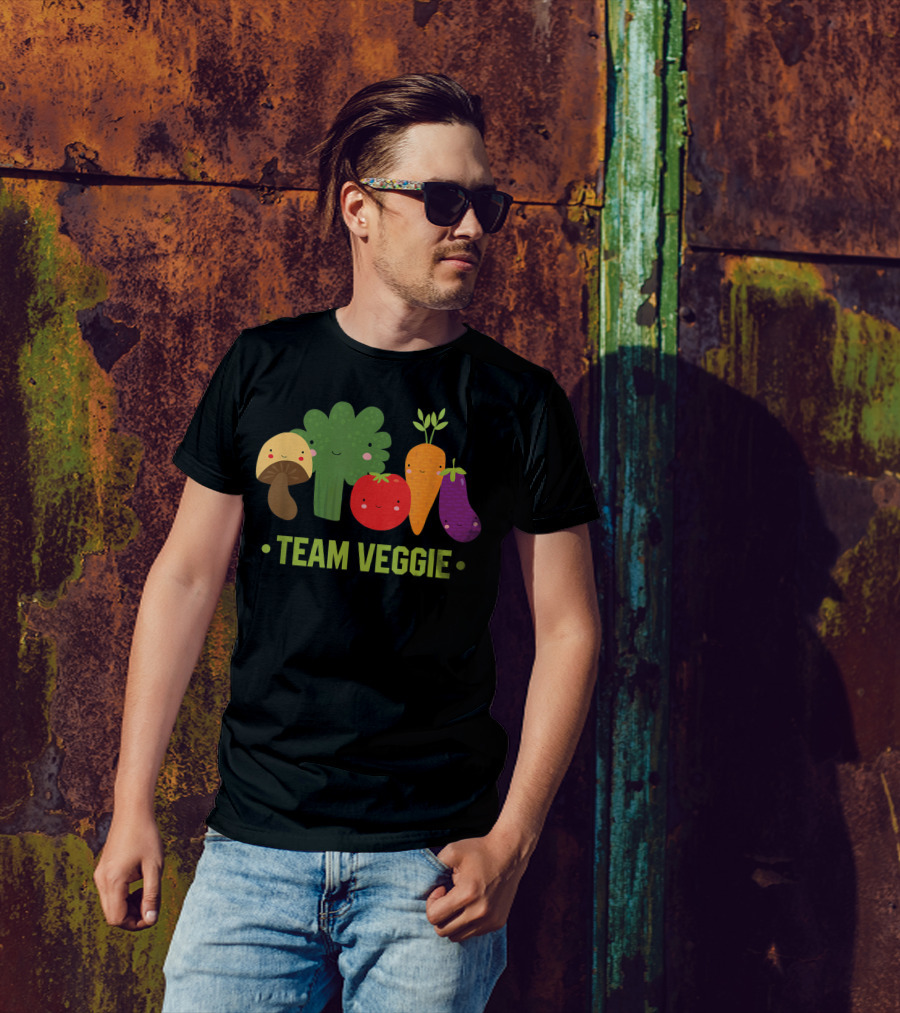 Team Veggie Vegan Vegetable Gardener Gardening Fun Cute Cartoon Vegetables T-Shirt