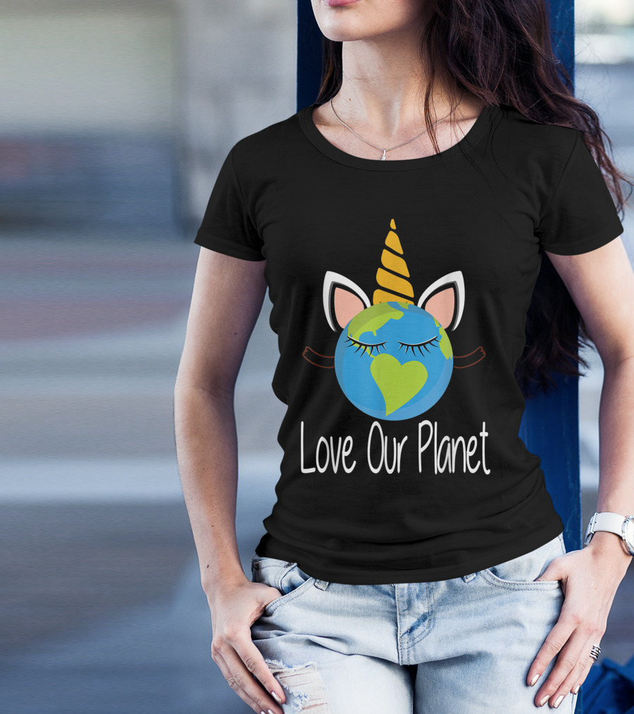 Toddler Girl Love Our Planet Earth Day Unicorn Face T-Shirt