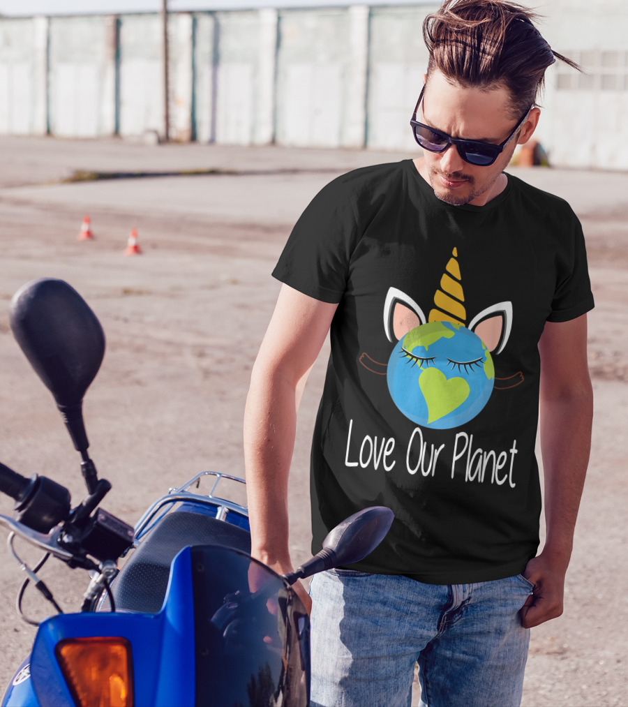 Toddler Girl Love Our Planet Earth Day Unicorn Face T-Shirt